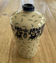 UNIKAT Polish Pottery Boleslawiec Blue Green Floral Bud Vase Urn  6&quot; Height - £38.54 GBP