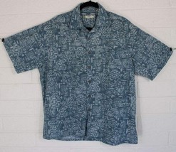 Campia XL Blue Hawaiian Palm Trees Geometric Button Front Short Sleeve S... - $12.87