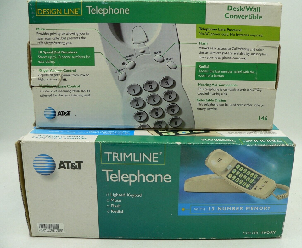 Vintage AT&amp;T Push Button Phone Lot Of 2 Trimline 210 &amp; Design Line 246 B... - $9.74