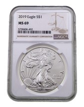 2019 S $1 Argent American Eagle Classé Par NGC Comme MS-69 - £50.25 GBP