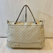 GUCCI Tote Bag Interlocking GG Pattern Striped Leather White Ribbon - $280.69