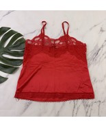 Cine Star Womens Vintage 90s Cami Tank Top Size S Red Lace Trim Lingerie - $33.83 CAD