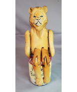 Lion Wooden Shelf Sitter Figurine Articulated Jointed Carved Glass Eyes ... - £18.89 GBP