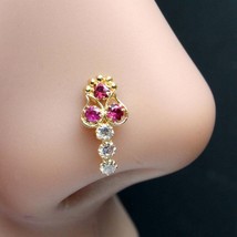 Traditional Gold Plated Indian Women Nose Stud CZ Twisted nose ring 22g - £11.96 GBP