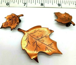 Vintage Copper Bergere Pin And Clip On Earrings Maple Leaves Signed - £33.80 GBP