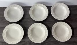 Set of Six Mikasa English Countryside Large Rimmed Soup Bowls 9-3/8&quot; DP900 White - £51.55 GBP