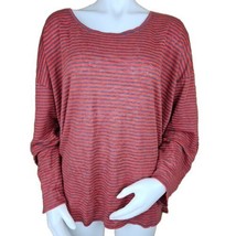 Eileen Fisher 100% Linen Top Womens XL Red Gray Striped Long Sleeve Knit T Shirt - £22.41 GBP