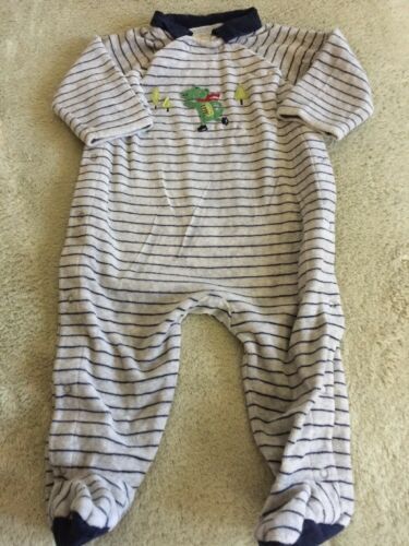 Janie And Jack Boys Gray Navy Blue Striped Velour Long Pajamas 3-6 Months - $9.31