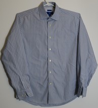 Egara Non Iron Shirt Long Sleeve Casual Blue Gray White Striped Button D... - £15.74 GBP