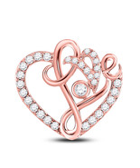 10kt Rose Gold Womens Round Diamond Love Heart Pendant 1/3 Cttw - £321.18 GBP