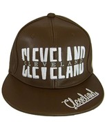 Cleveland PU Leather Window Shade Font Snapback Baseball Cap (Brown) - $20.44 CAD