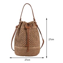 2023 Summer Straw Woven Handbags Women&#39;s Drawstring Bucket Bag New Raffia Straw  - £51.46 GBP