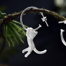 Real 925 Sterling Silver Earrings Creative Handmade Fine Jewelry Cute Gold Kung  - £53.41 GBP