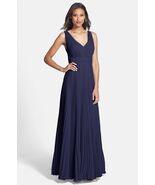 Donna Morgan 'Giselle' Pleated Chiffon Gown Sz 16 Navy - $108.90
