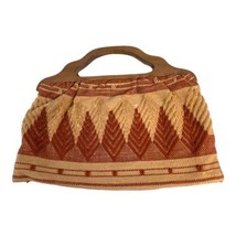 Woven Boho MCM Handbag purse wood handle brown granny core Tote Bag Large Retro - £45.05 GBP