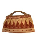 Woven Boho MCM Handbag purse wood handle brown granny core Tote Bag Larg... - £44.17 GBP