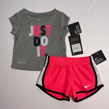Nike Infants JDI Dri-Fit Tee Shirt &amp; Shorts Set Outfit Grey Pink Sz 12M NEW - £18.88 GBP