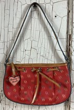 Dooney &amp; Bourke Red Purse Signature Canvas w/Tan Leather Trim Handbag Vi... - £29.08 GBP