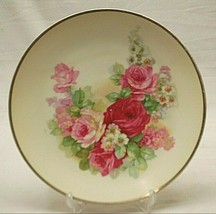 Three Crown Germany Porcelain Plate Pink Roses Gold Edge Hand Painted - £15.54 GBP