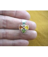 P18-134) Orange green yellow AMBER triangle 3 stone .925 Sterling silver... - €19,80 EUR