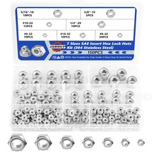 Lock Nuts, 150Pcs Hex Locknuts Assortment Kit, 304 Stainless Steel SAE Nylon Ins - £10.32 GBP