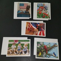5 Blank Greeting Cards Lot Red White Blue Patriotic Bird Dog Flag Eagle ... - $11.83