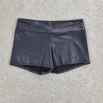 VINTAGE Womens Faux Leather Shorts L Black Spandex Hot Pants Stretch Pul... - $29.68