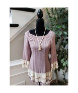 Indigo Soul Peasant Top Women L Purple Cream Boho Tassel Trim Tunic Blouse - $25.74
