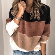 Warm Patchwork Color Knitted Sweater - £6.98 GBP