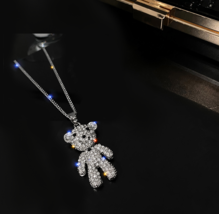 Exquisite Titanium Steel Full Rhinestone Sparkling Bear Pendant Necklace (72cm) - £11.98 GBP