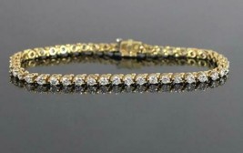 4Ct Round Cut Simulated Diamond Tennis Bracelet 14K Solid Yellow Gold Plated - £177.95 GBP