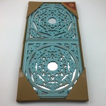 Home Decor Mirror Blue Floral Ceramic Overlay Set of 2 Hand Crafted in India - £55.35 GBP