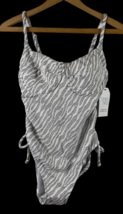 White Black Stripe Swimsuit Hi Cut Sides Size Medium 8 10 NEW Time &amp; Tru... - $33.41