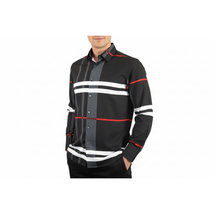 Men Sports Shirt by DE-NIKO Long Sleeves Fashion Print Soft Modal NK1010 Black image 6
