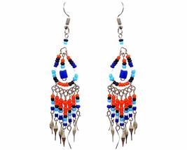 Native American Inspired Teardrop Seed Bead Chip Stone Long Beaded Metal Dangle  - £7.90 GBP+