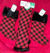 Holiday Living 44” Tree Skirt Red / Black Check Faux Fur Trim Matching Stockings - £39.92 GBP