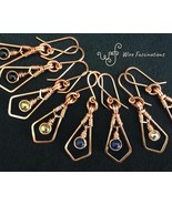 Handmade copper earrings: long diamond framed dangling wire wrapped roun... - €24,82 EUR