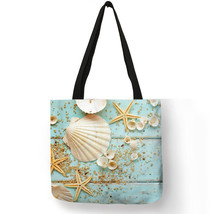 Ladies  Shoulder Bag Blue Ocean Starfish Beach Sand Prints Tote Shopping Bag Lin - £13.69 GBP