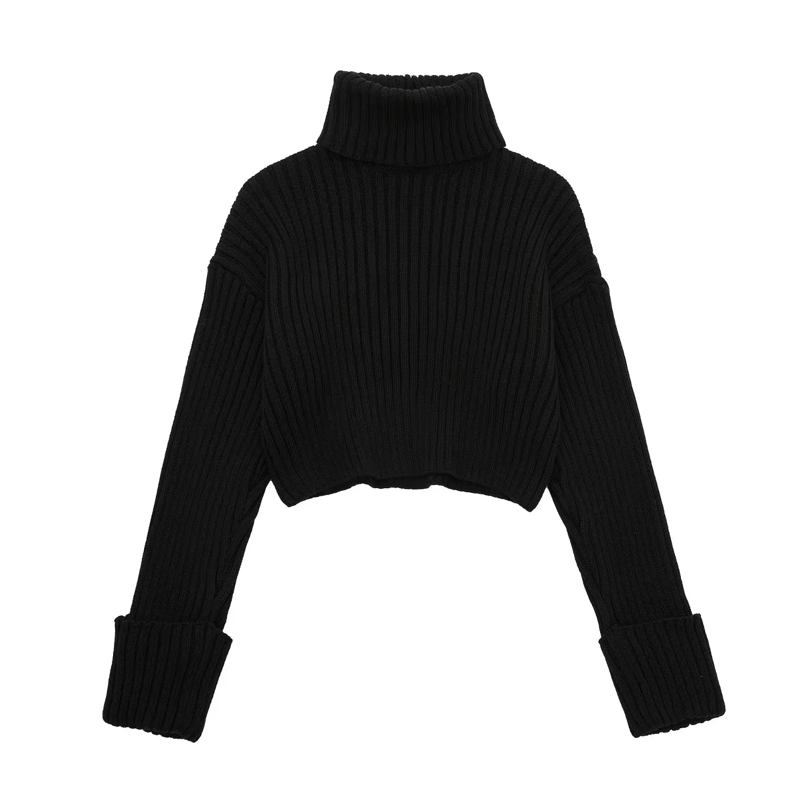 TRAF Black neck Women  Cropped   Woman Long Sleeve  Woman Winter  Ribbed Pullove - £137.01 GBP