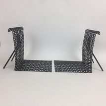 Pair Of Thin Metal Bookends Black 6” Tall 5.25” Wide Geometric Pattern Used - £11.67 GBP