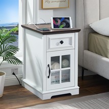 Farmhouse Xxl End Table With Charging Station, Side Table With Usb Ports, Office - £125.70 GBP