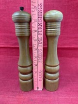 Najico 10&quot; Tall Wood Salt Shaker &amp; Pepper Grinder Made In Japan Farm VTG Pillar - $29.65