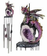 Medieval Purple Dragon Guarding Topaz Crystal Geode Rock Figurine Wind C... - €28,30 EUR