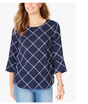 Charter Club Printed 3/4-Sleeve Blouse ,Size Large - £15.82 GBP
