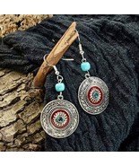 Women’s Boho Hippie Western Cowgirl Circle Silver Drop Wire Earrings NEW - $21.78