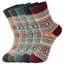 5 Pair Wool Socks- Thick Soft Wool Socks For Women, Comfortable And Warm... - £15.14 GBP