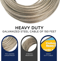 150 Feet Clothesline Outdoor Heavy Duty Galvanized Wire Steel Cable, Gold PVC Co - £31.91 GBP