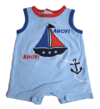 Buster Brown Infant Knit 1-Piece Romper Bodysuit 3-6M Sailboat Ahoy Blue Cotton - £3.76 GBP