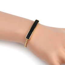 Gold Tone Bolo Bar Bracelet With Black Sparkling Crystals - £23.92 GBP