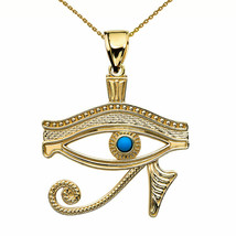 10k Yellow Gold Egyptian Protect Eye of Horus Turquoise Stone Pendant Necklace - £250.07 GBP+